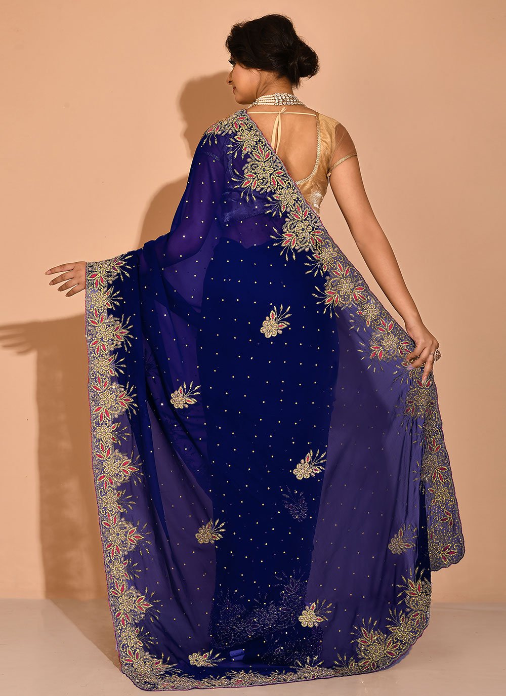Contemporary Georgette Blue Embroidered Saree