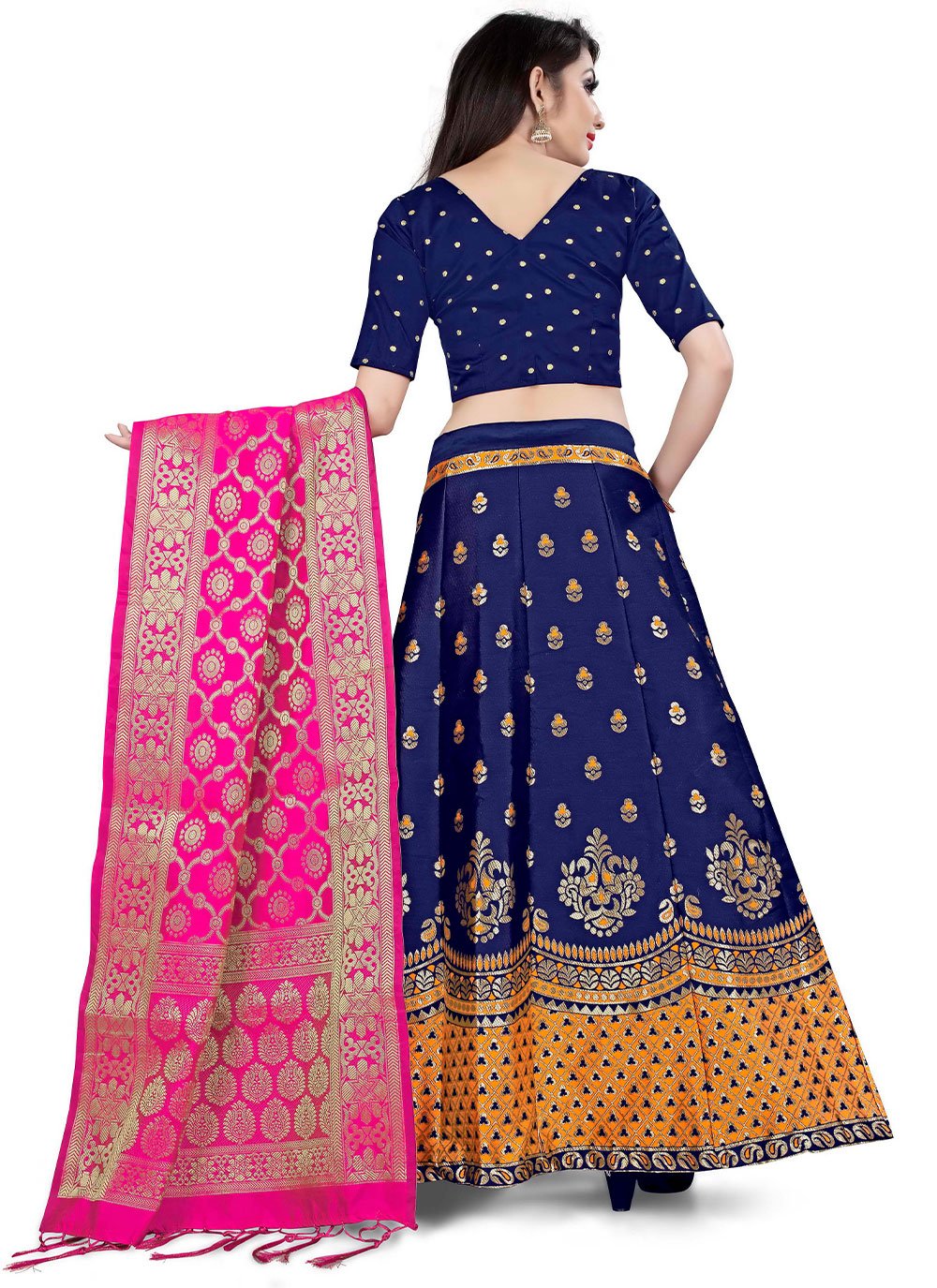 A Line Lehenga Banarasi Silk Blue Jacquard Work Lehenga Choli