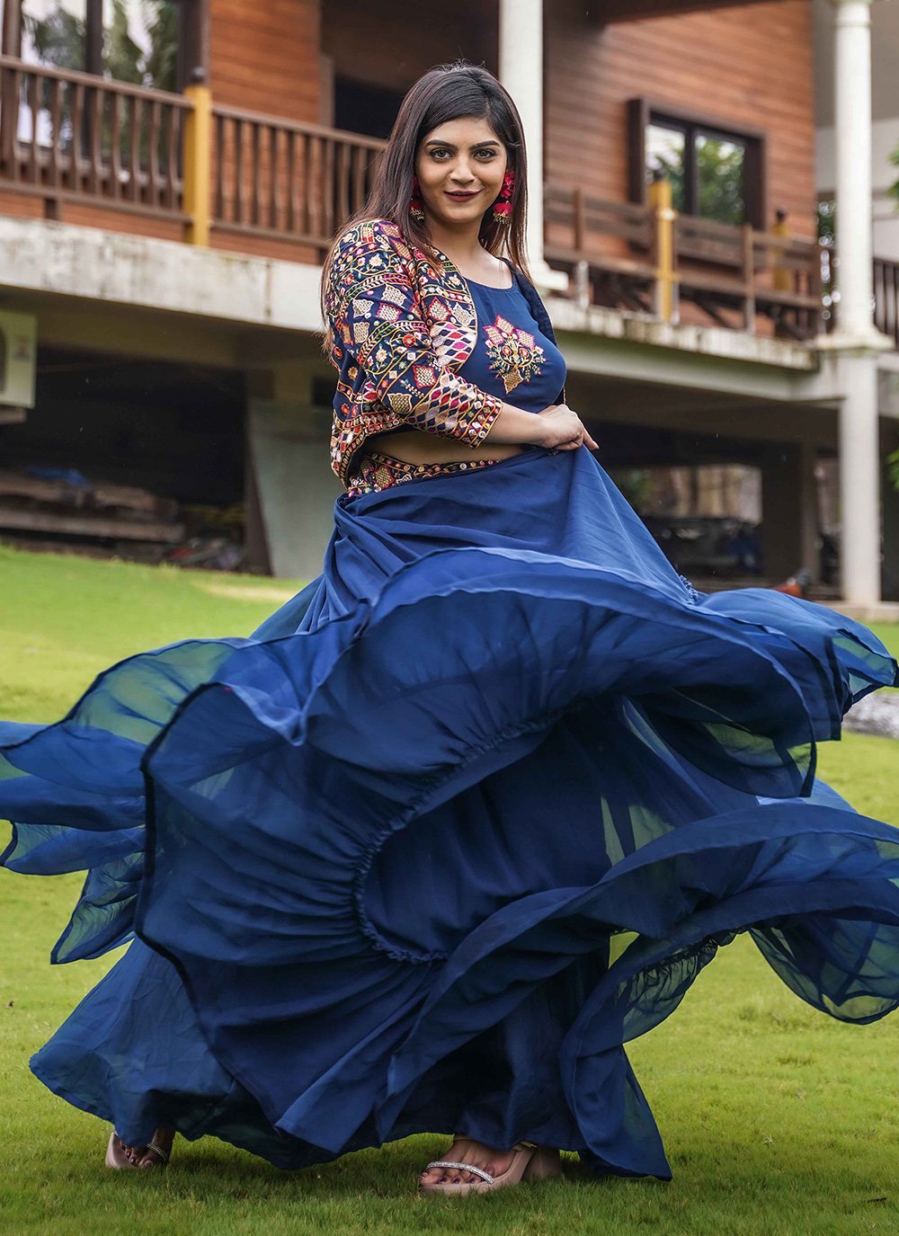 Lehenga Choli Faux Georgette Blue Embroidered Lehenga Choli