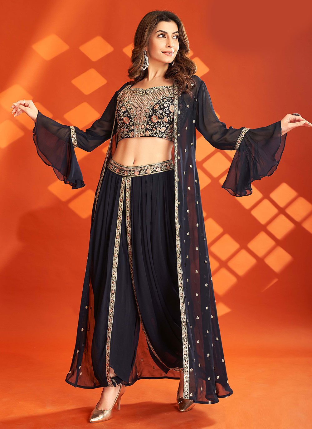 Palazzo Salwar Suit Georgette Blue Embroidered Salwar Kameez