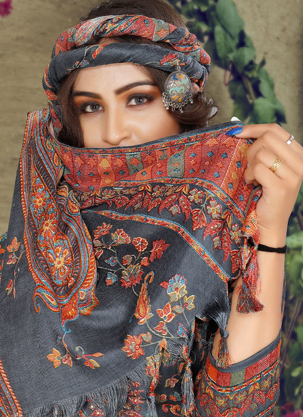 Salwar Suit Pashmina Blue Hand Work Salwar Kameez