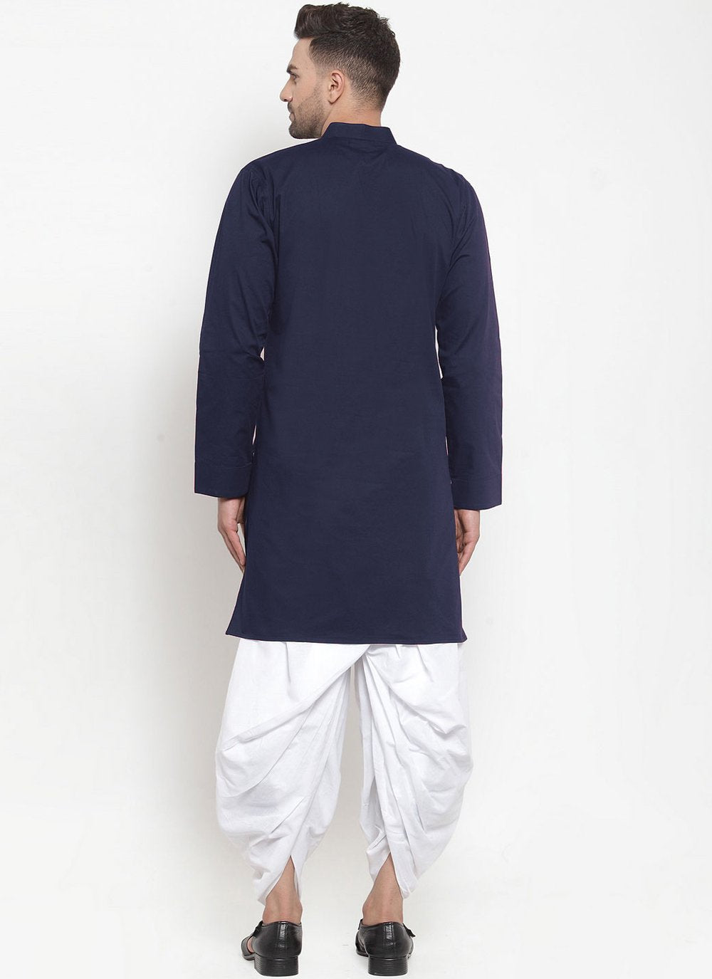 Dhoti Kurta Blended Cotton Blue Plain Mens