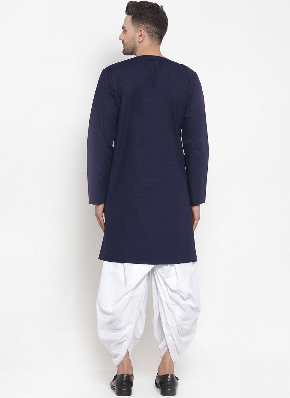 Indo Western Blended Cotton Blue Plain Mens