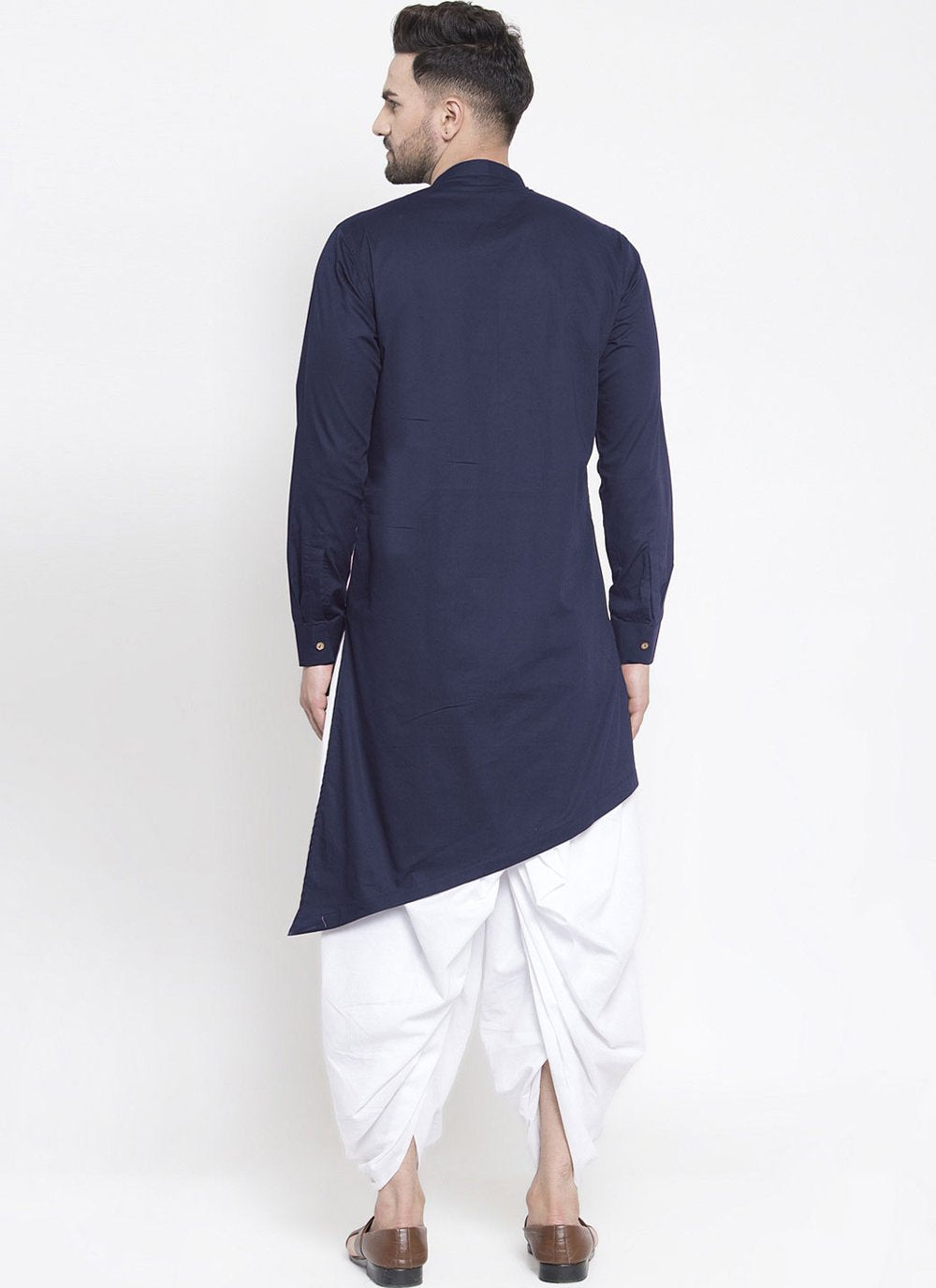 Dhoti Kurta Blended Cotton Blue Plain Mens