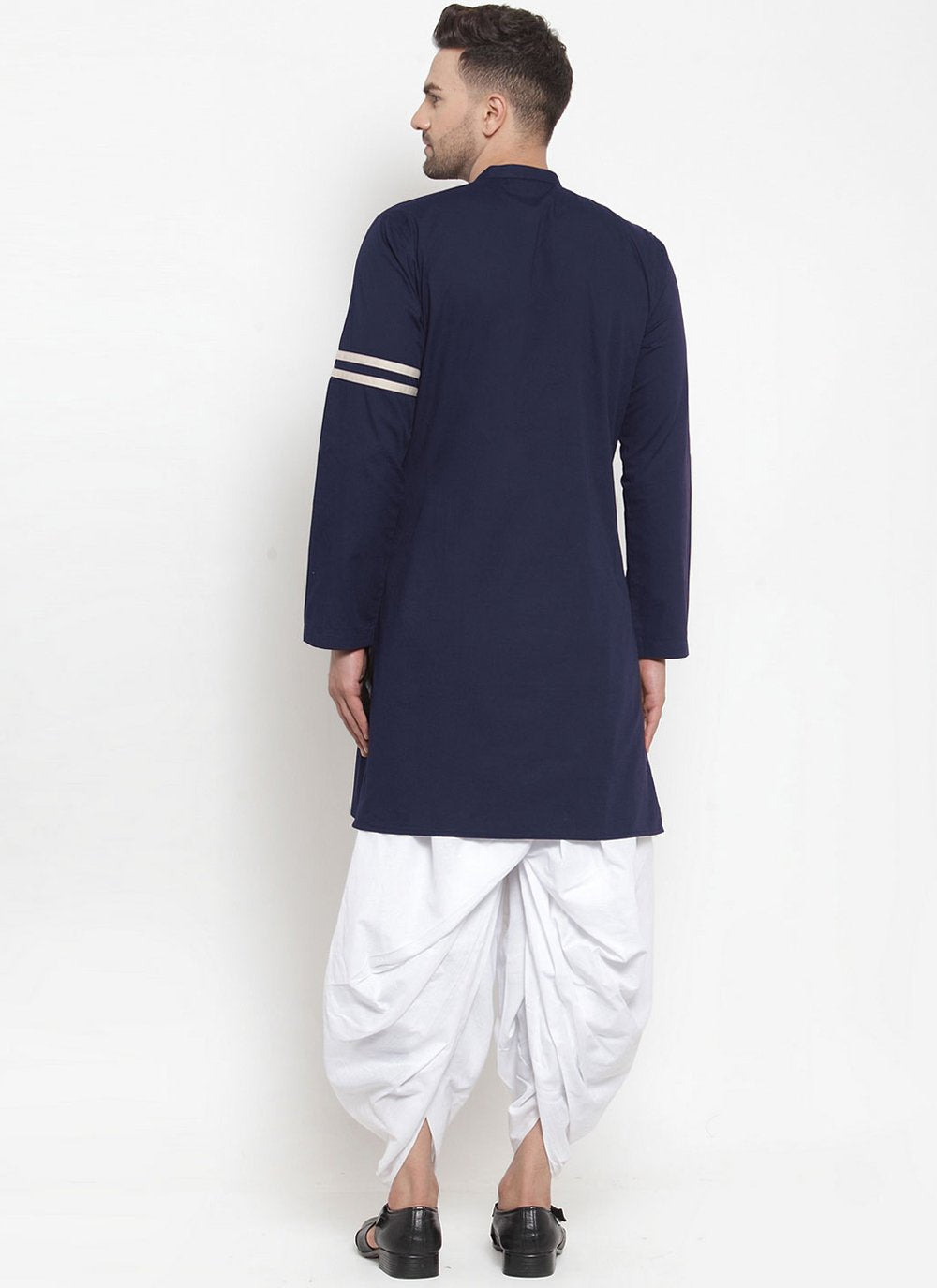 Indo Western Blended Cotton Blue Plain Mens