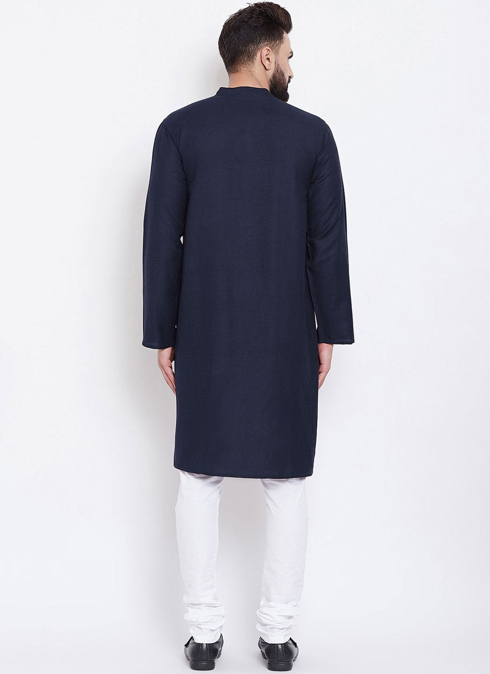 Kurta Blended Cotton Blue Plain Mens