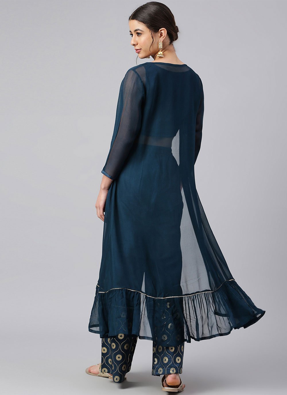 Salwar Suit Poly Silk Blue Foil Print Salwar Kameez