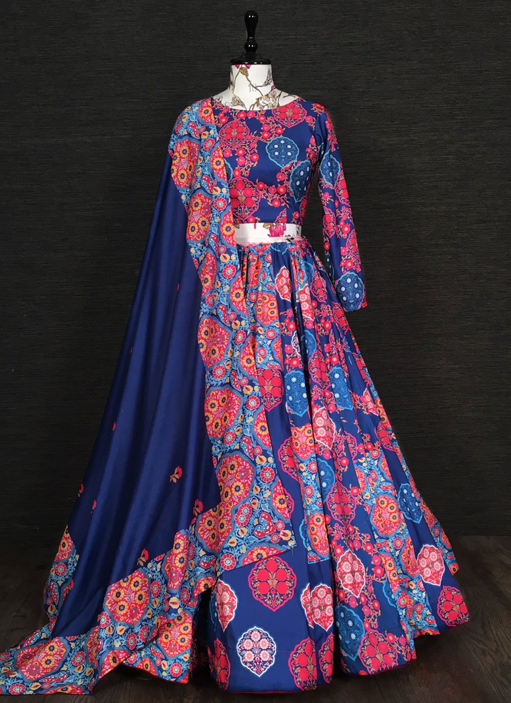 Lehenga Choli Silk Blue Print Lehenga Choli