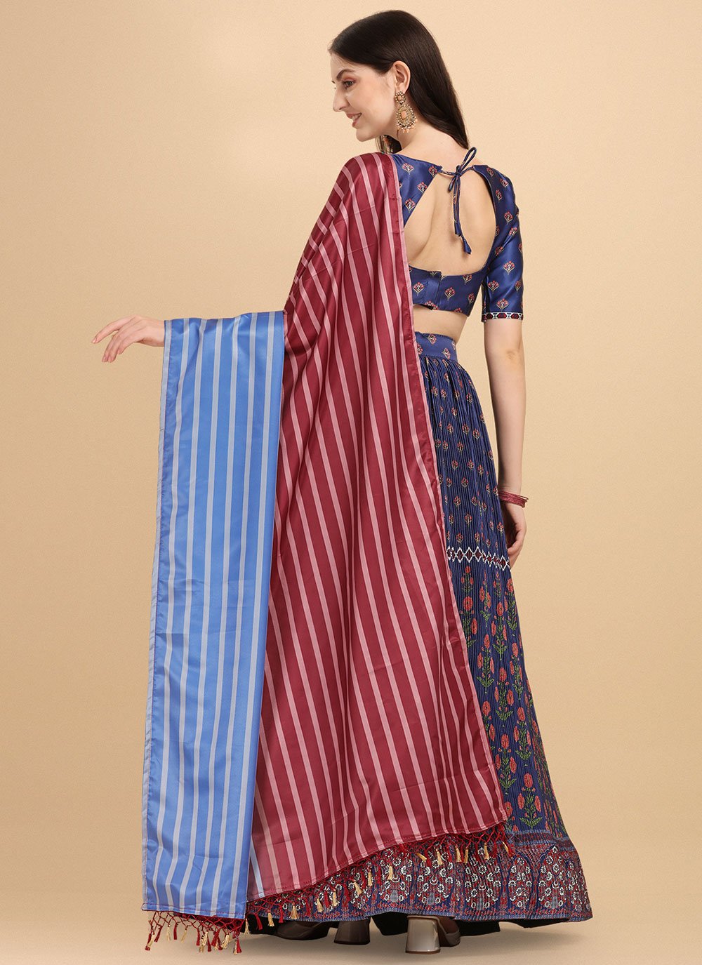Lehenga Choli Satin Blue Digital Print Lehenga Choli