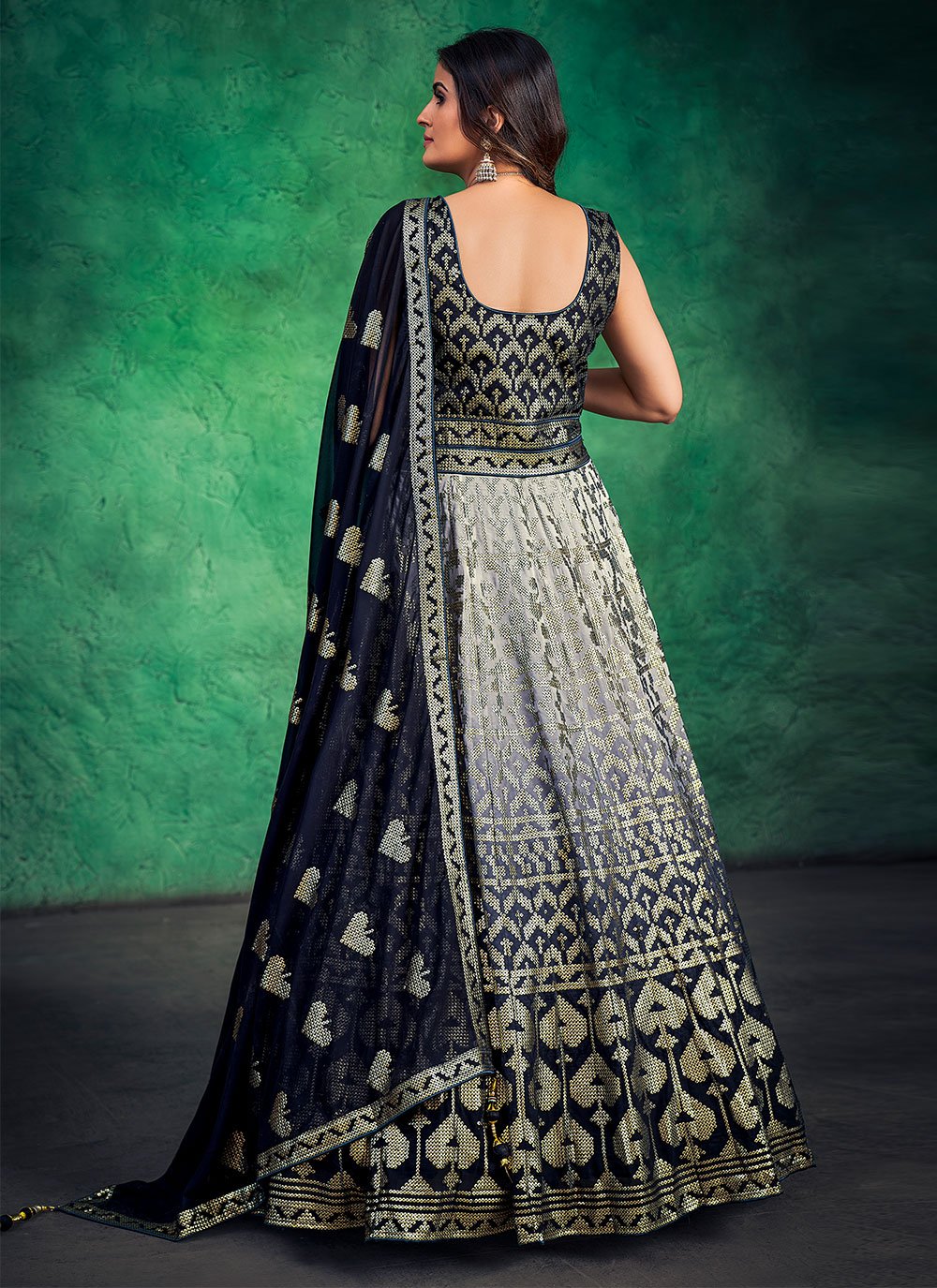 Designer Gown Georgette Blue Sequins Gown