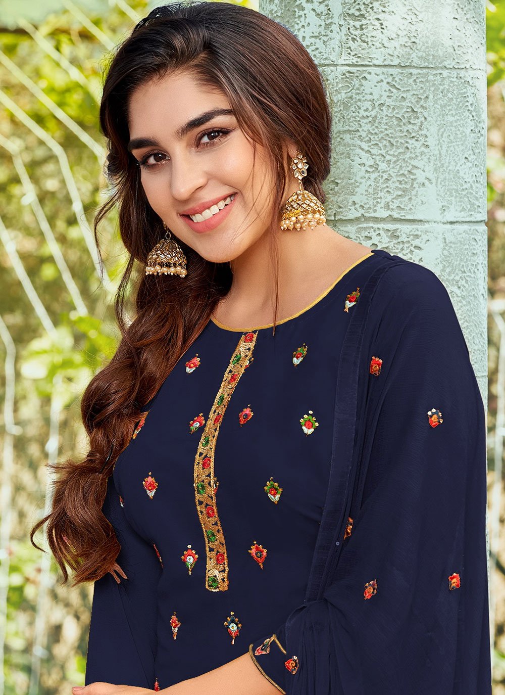 Patiala Suit Georgette Blue Embroidered Salwar Kameez