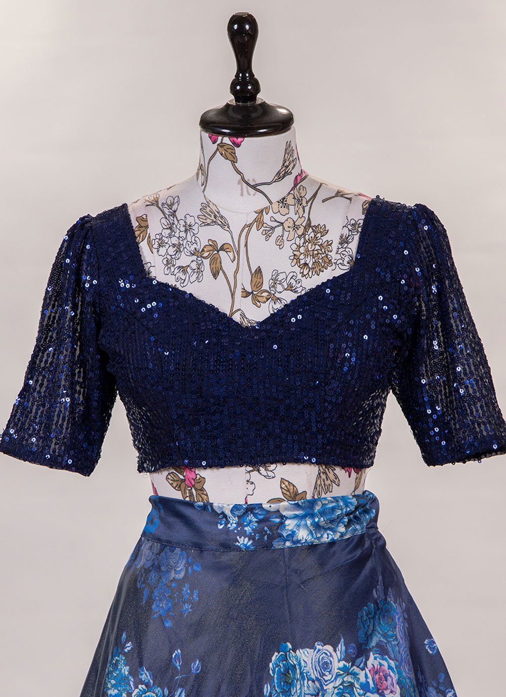 A Line Lehenga Satin Silk Blue Print Lehenga Choli