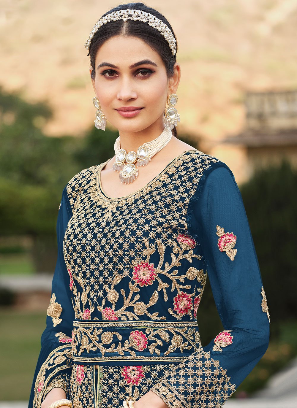 Salwar Suit Net Blue Cord Work Salwar Kameez