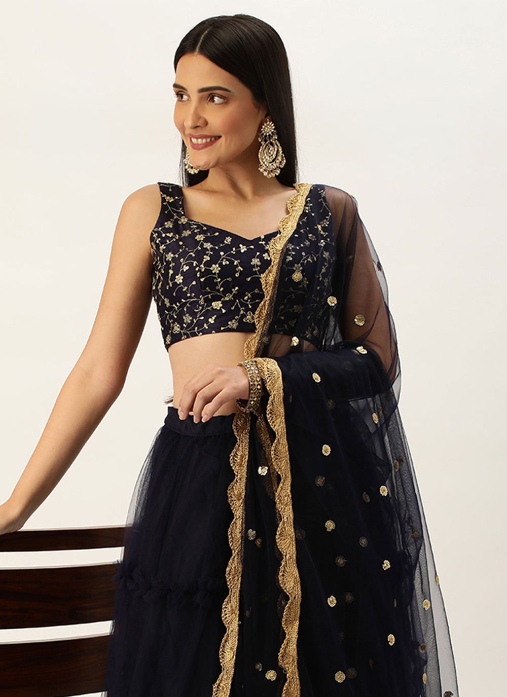 Lehenga Choli Net Blue Plain Lehenga Choli