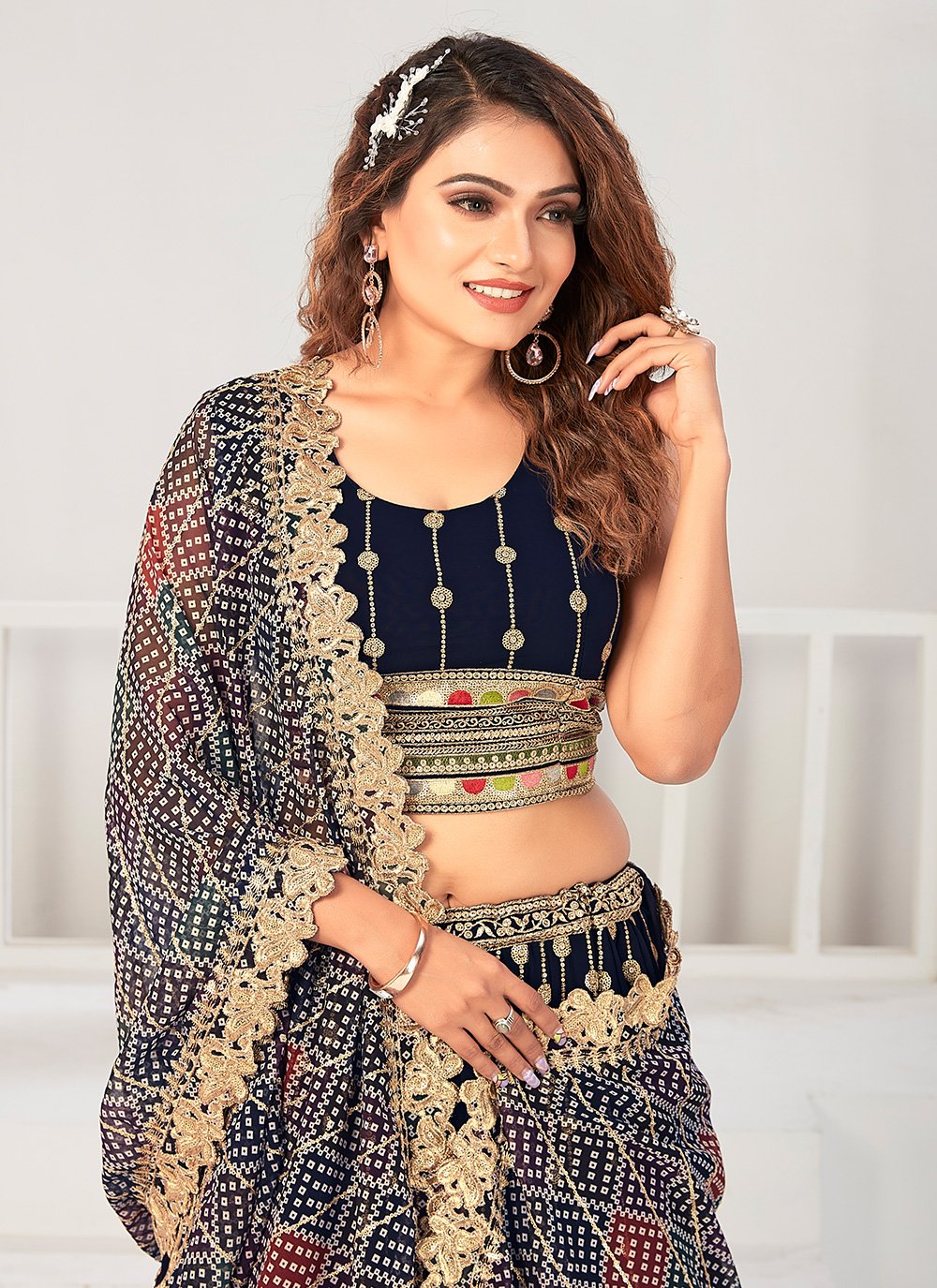 Lehenga Choli Georgette Blue Embroidered Lehenga Choli