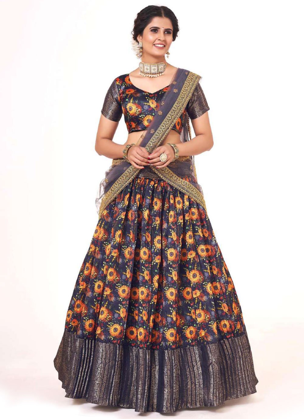 Lehenga Choli Silk Blue Digital Print Lehenga Choli