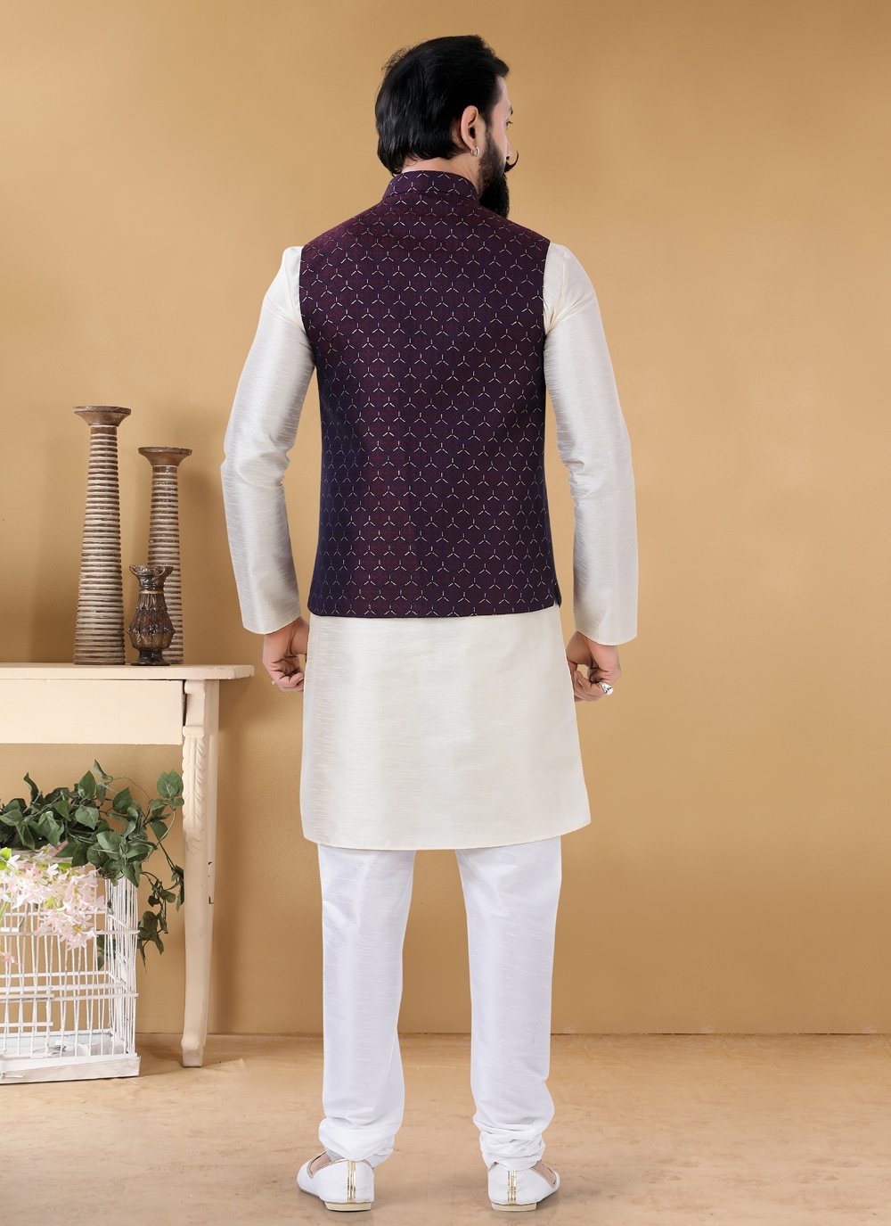Nehru Jackets Jacquard Maroon Woven Mens