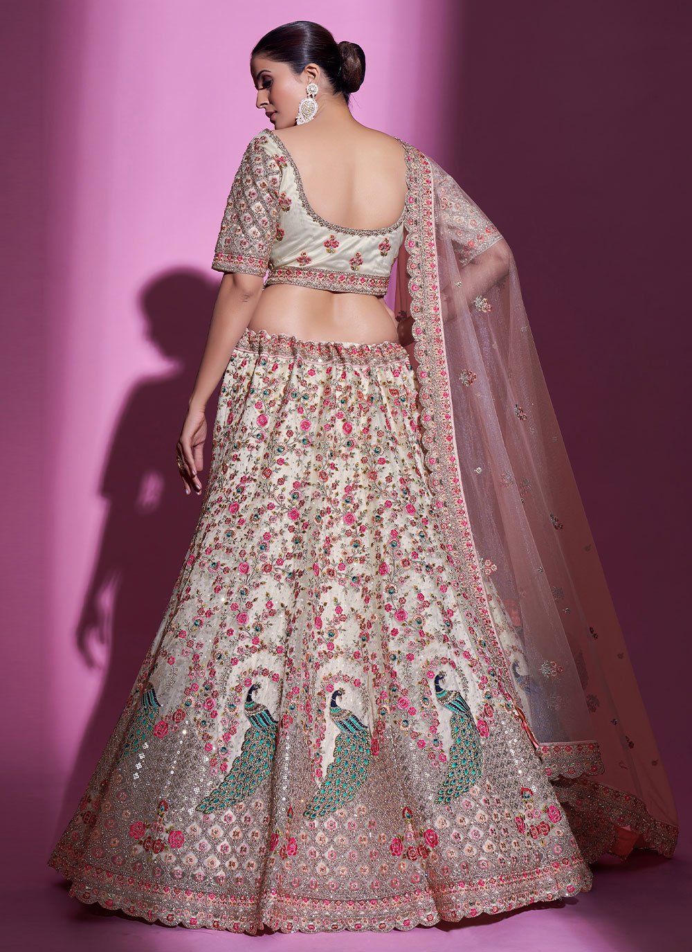 A Line Lehenga Net Cream Dori Work Lehenga Choli