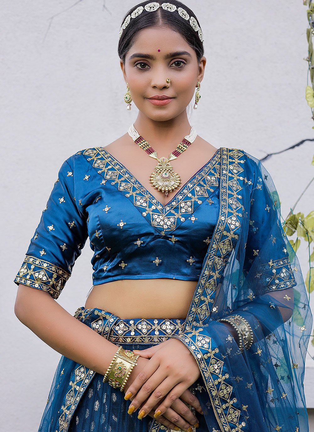 A Line Lehenga Net Blue Diamond Lehenga Choli