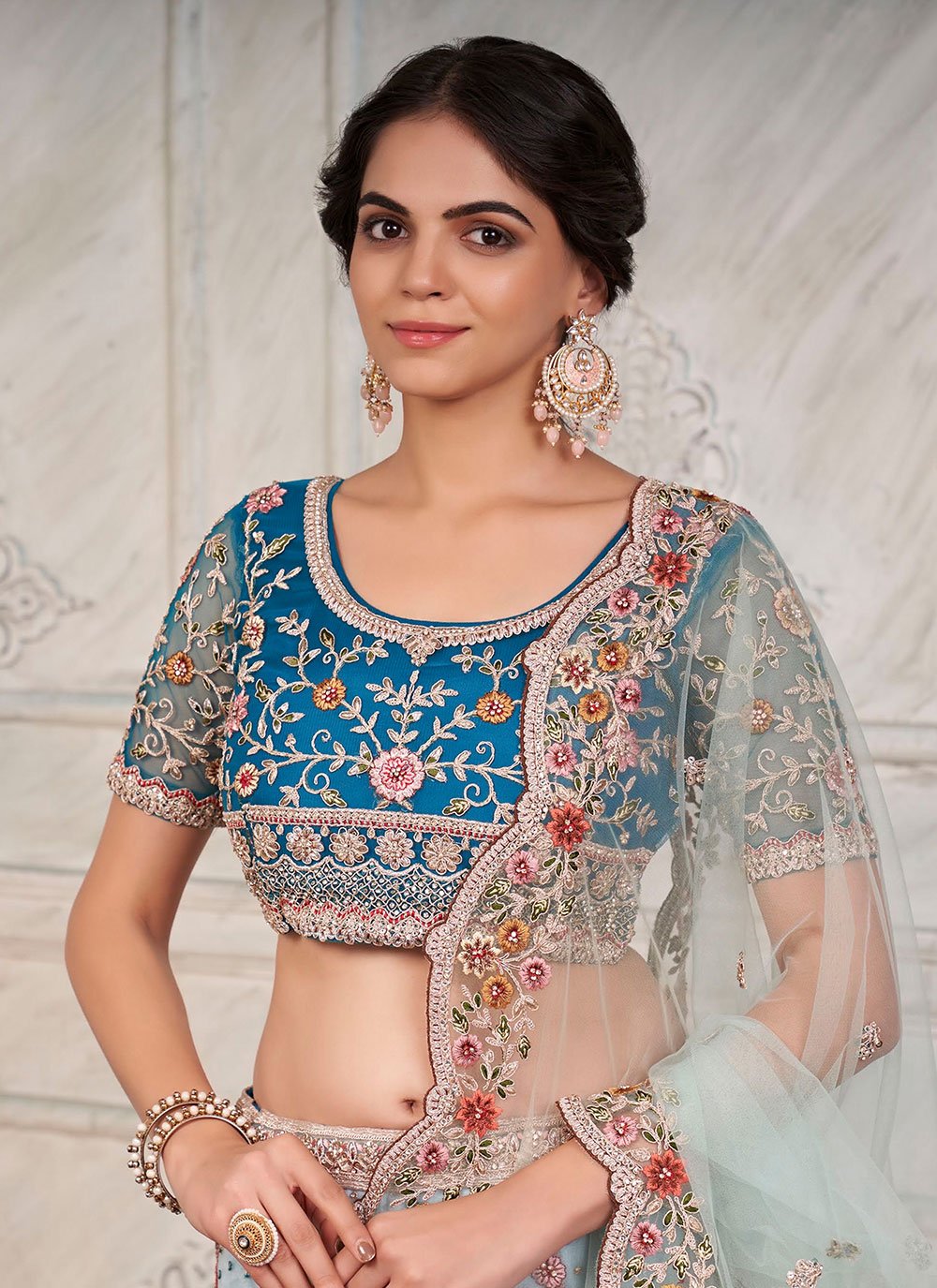 Lehenga Choli Net Blue Dori Work Lehenga Choli