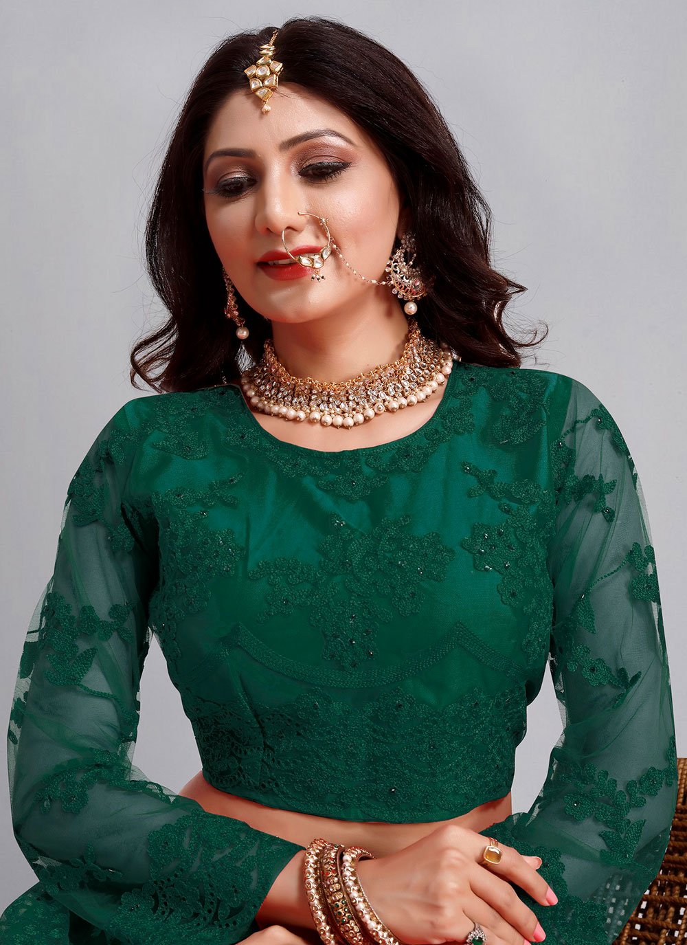 Lehenga Choli Net Green Embroidered Lehenga Choli