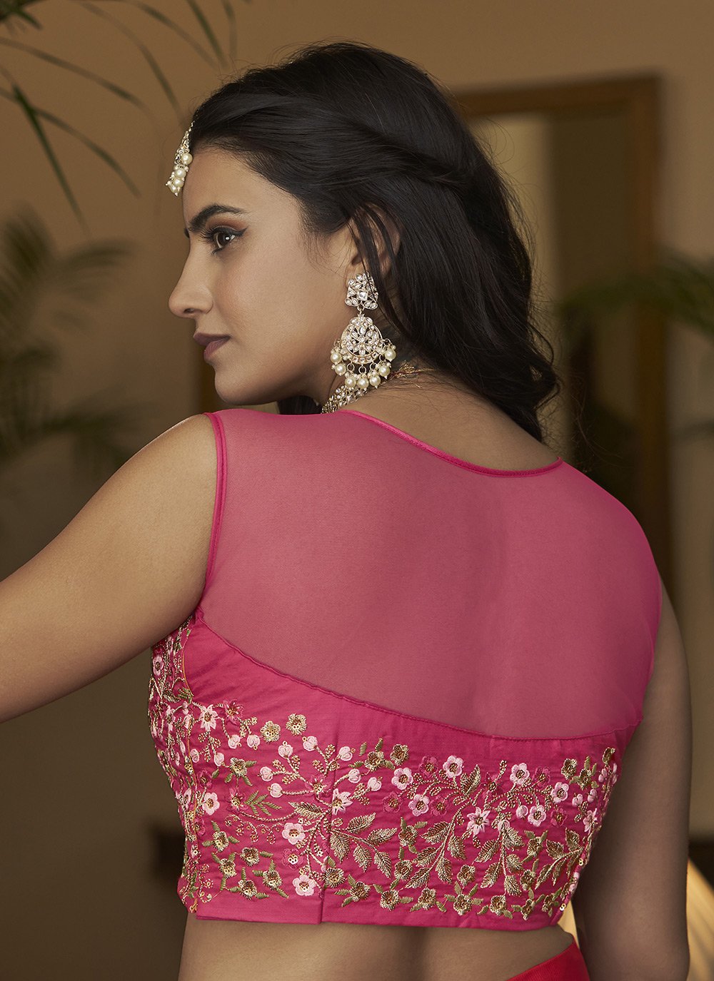 A Line Lehenga Net Magenta Embroidered Lehenga Choli