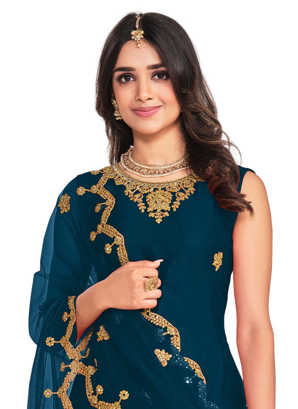 Pakistani Salwar Suit Net Morpeach Cord Work Salwar Kameez