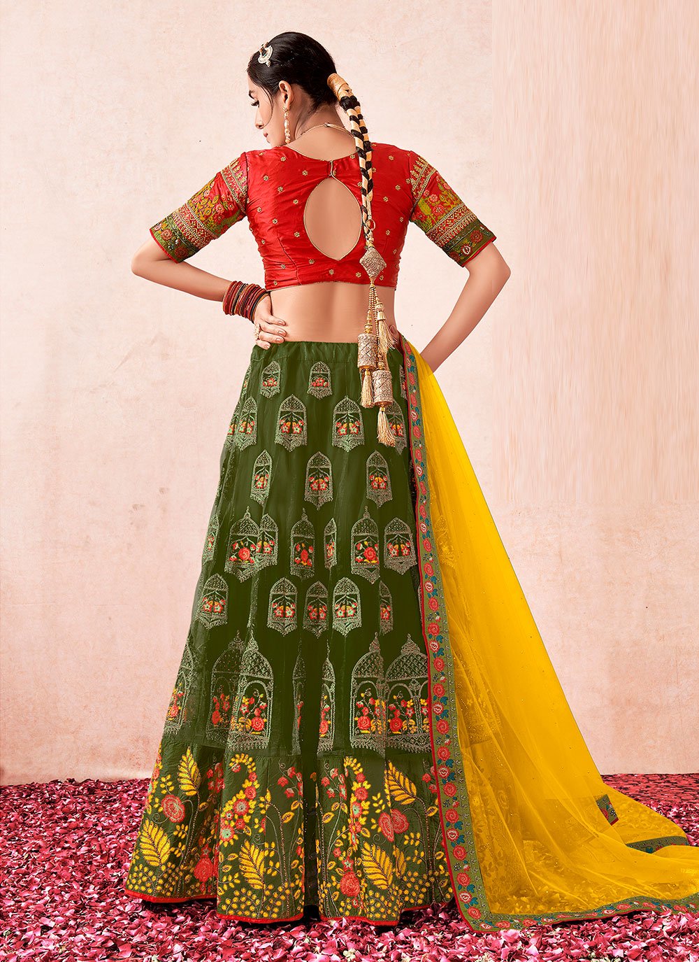 Lehenga Choli Net Multi Colour Embroidered Lehenga Choli