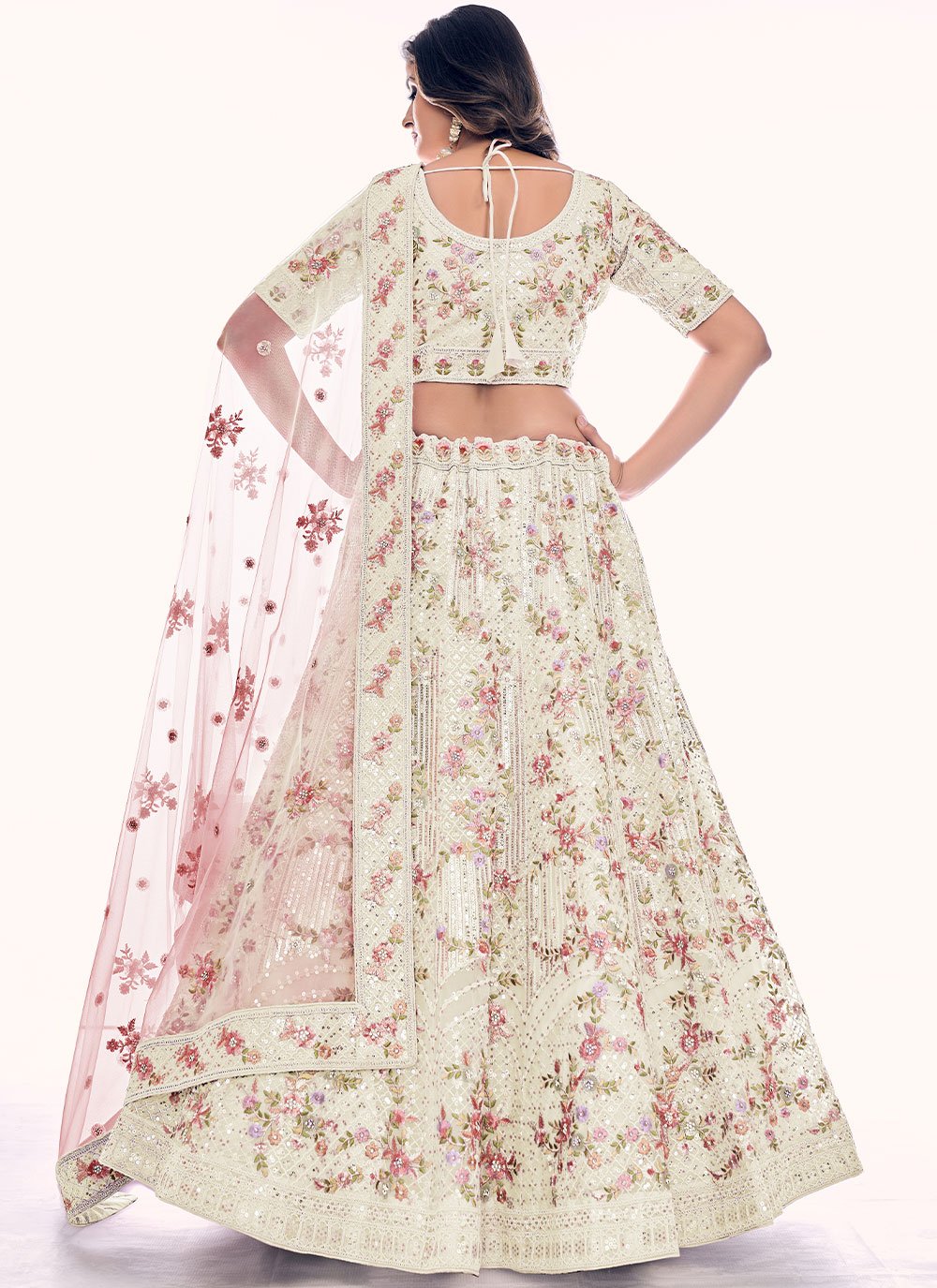 A Line Lehenga Net Off White Dori Work Lehenga Choli
