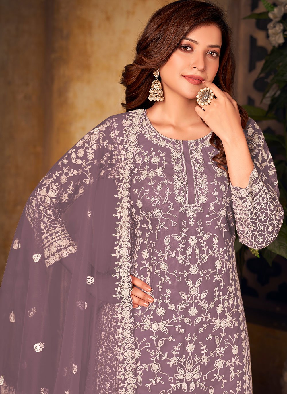 Salwar Suit Net Purple Cord Work Salwar Kameez