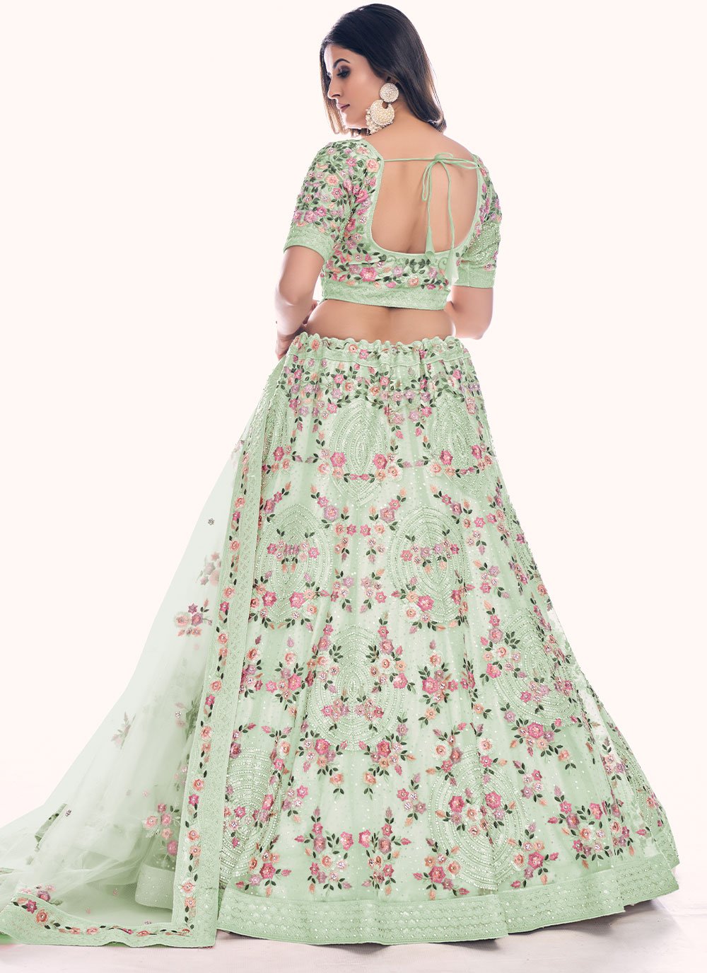 Lehenga Choli Net Sea Green Dori Work Lehenga Choli