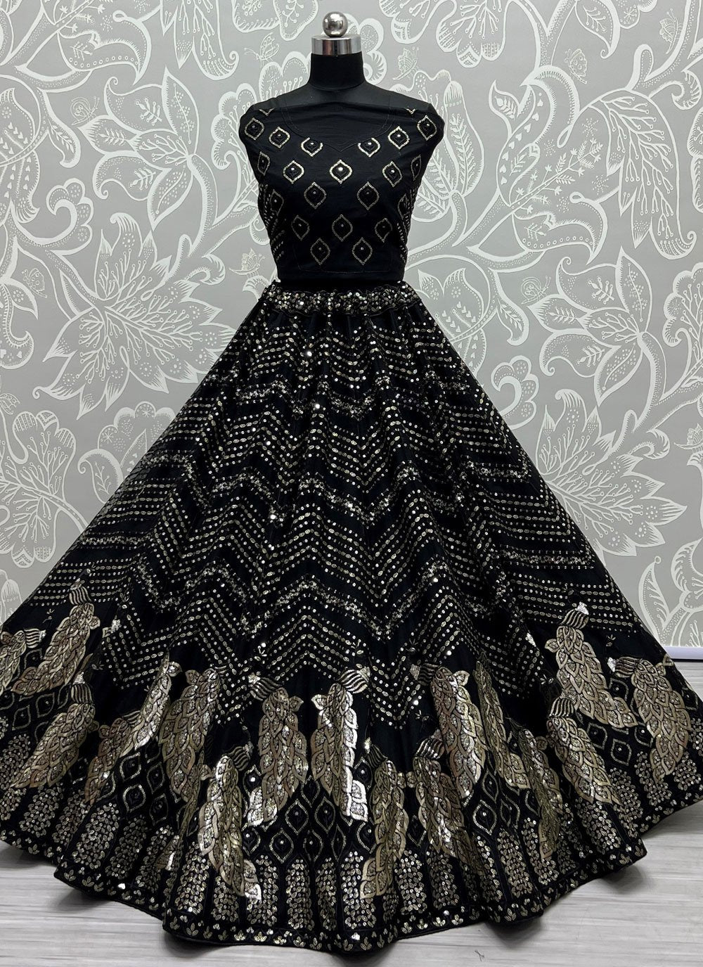Lehenga Choli Net Black Embroidered Lehenga Choli