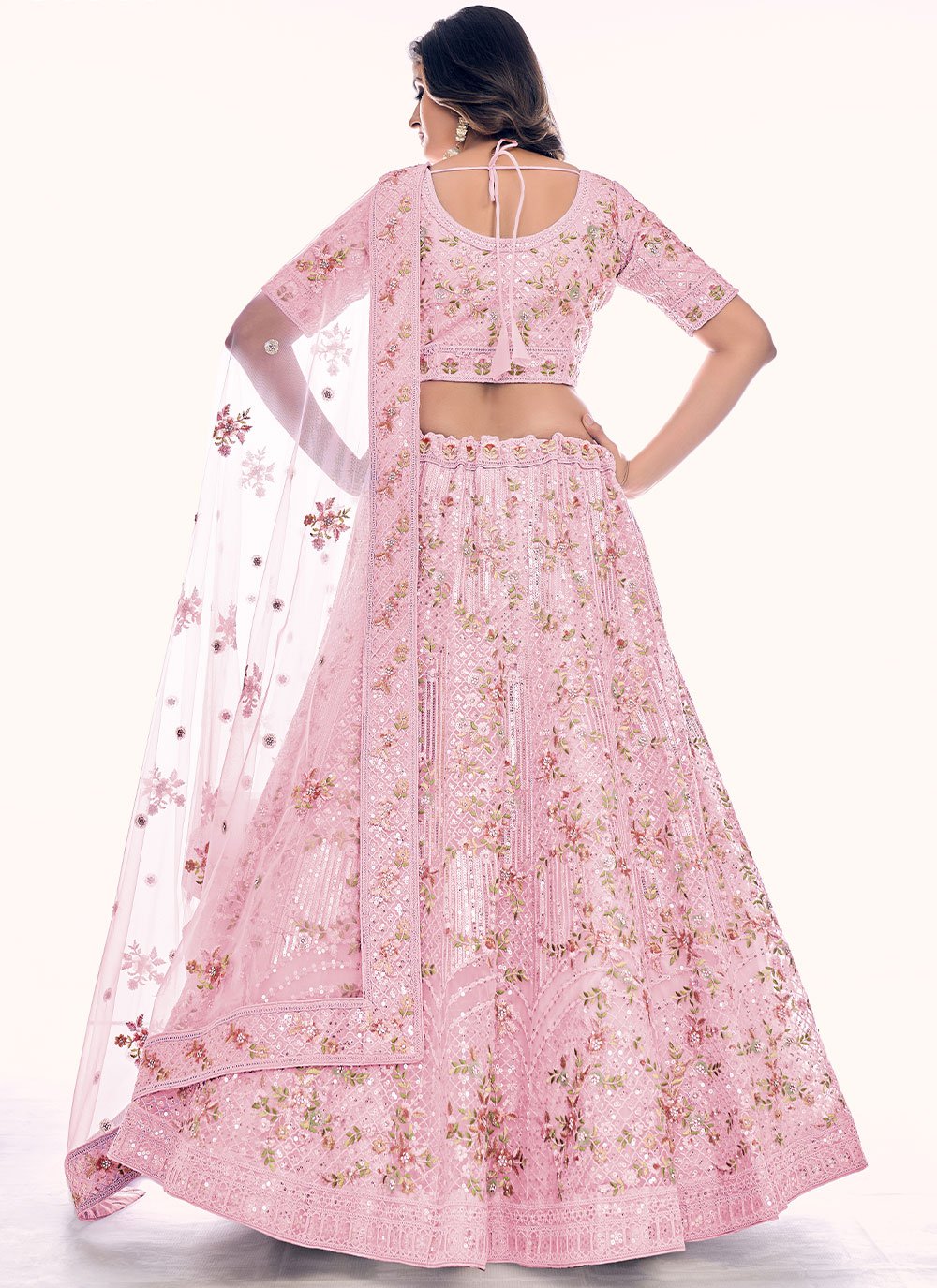 Lehenga Choli Net Pink Dori Work Lehenga Choli