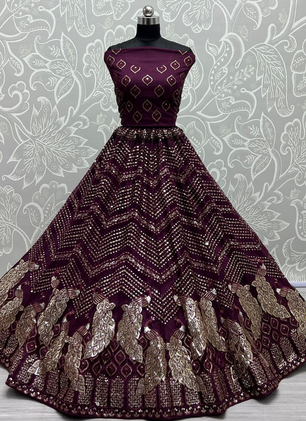 Lehenga Choli Net Purple Embroidered Lehenga Choli