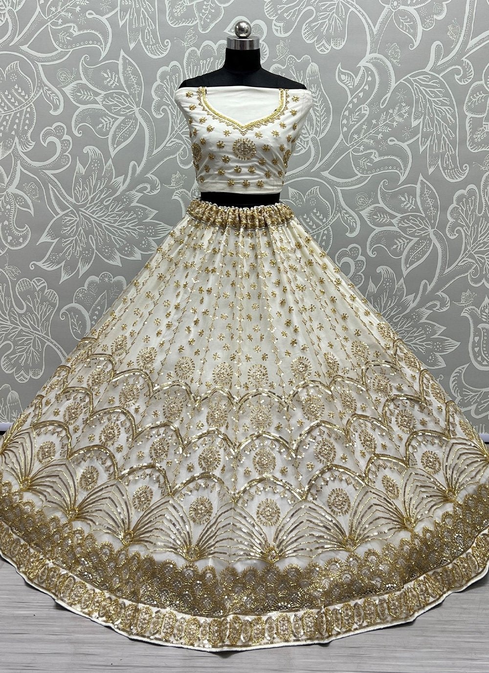 Lehenga Choli Net White Embroidered Lehenga Choli