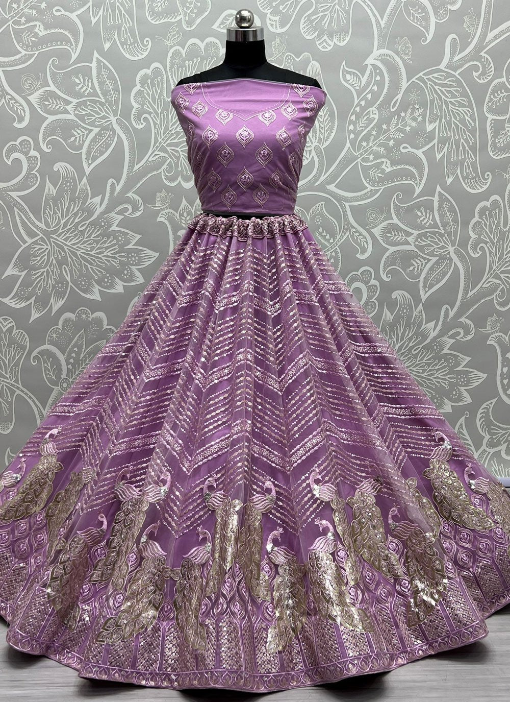 Lehenga Choli Net Violet Embroidered Lehenga Choli