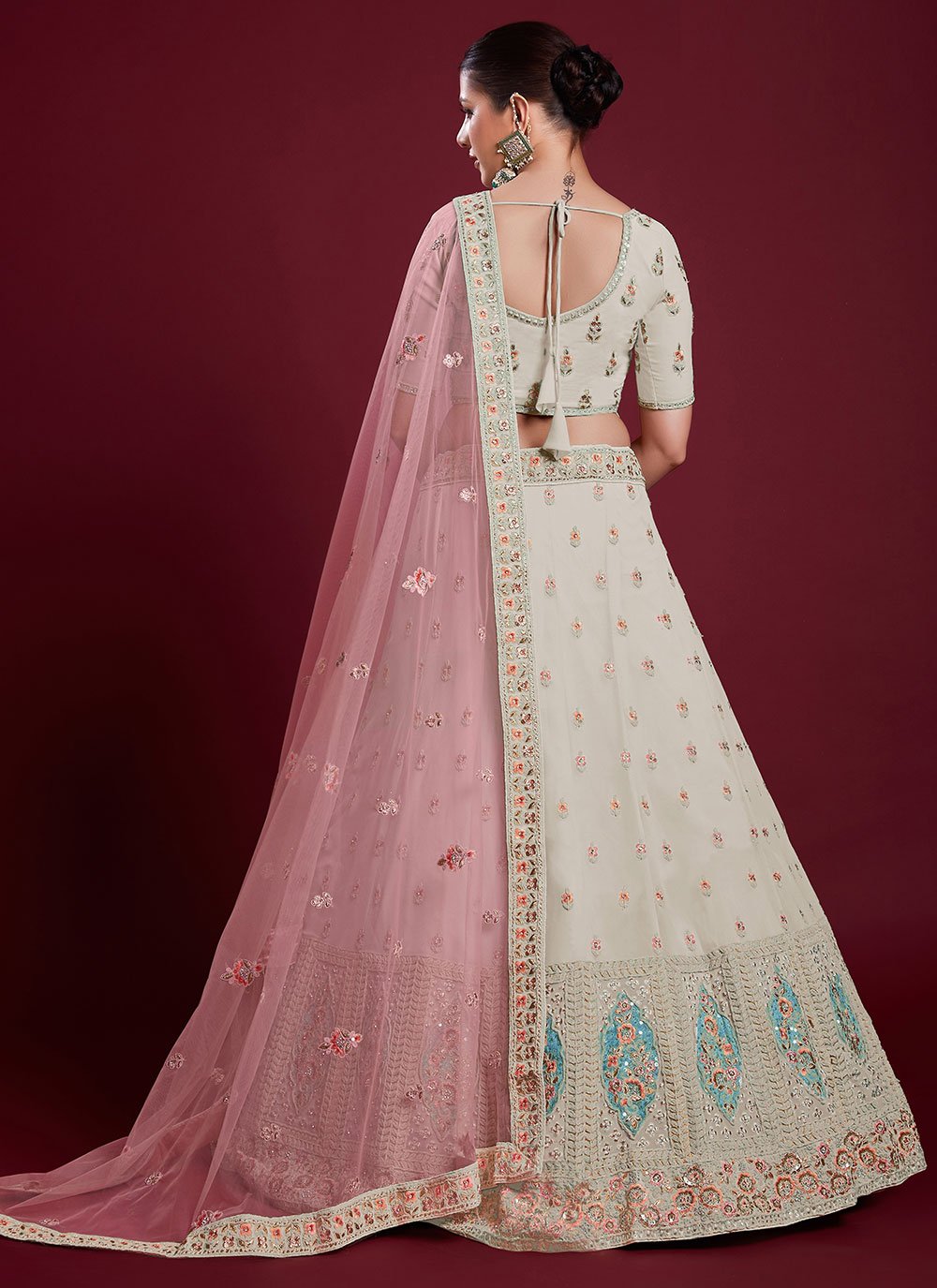 A Line Lehenga Georgette Off White Dori Work Lehenga Choli