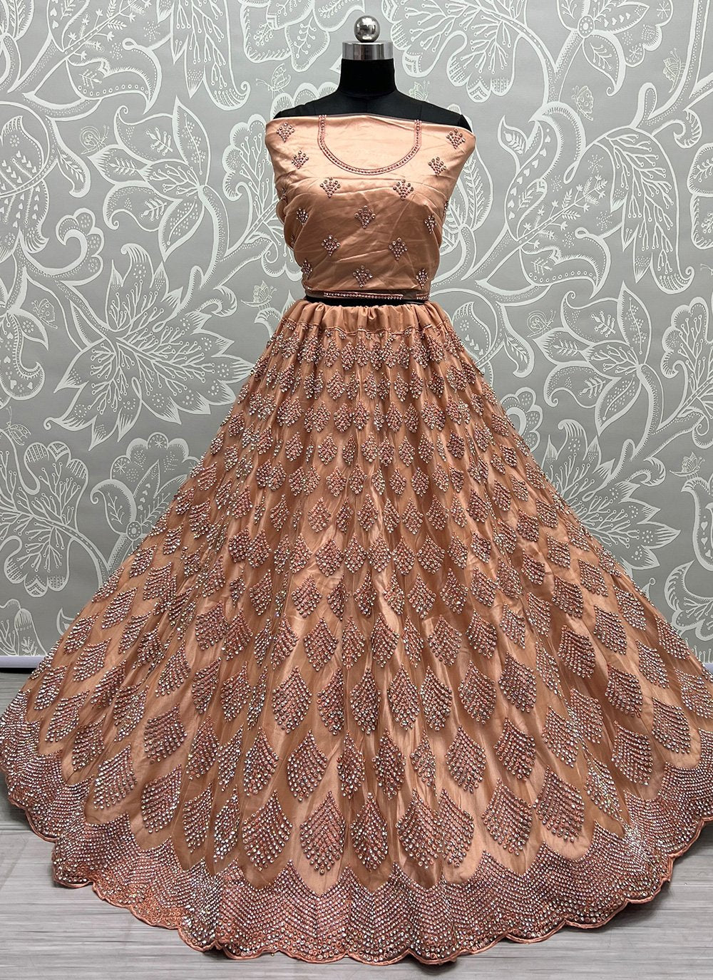 Lehenga Choli Net Orange Diamond Lehenga Choli