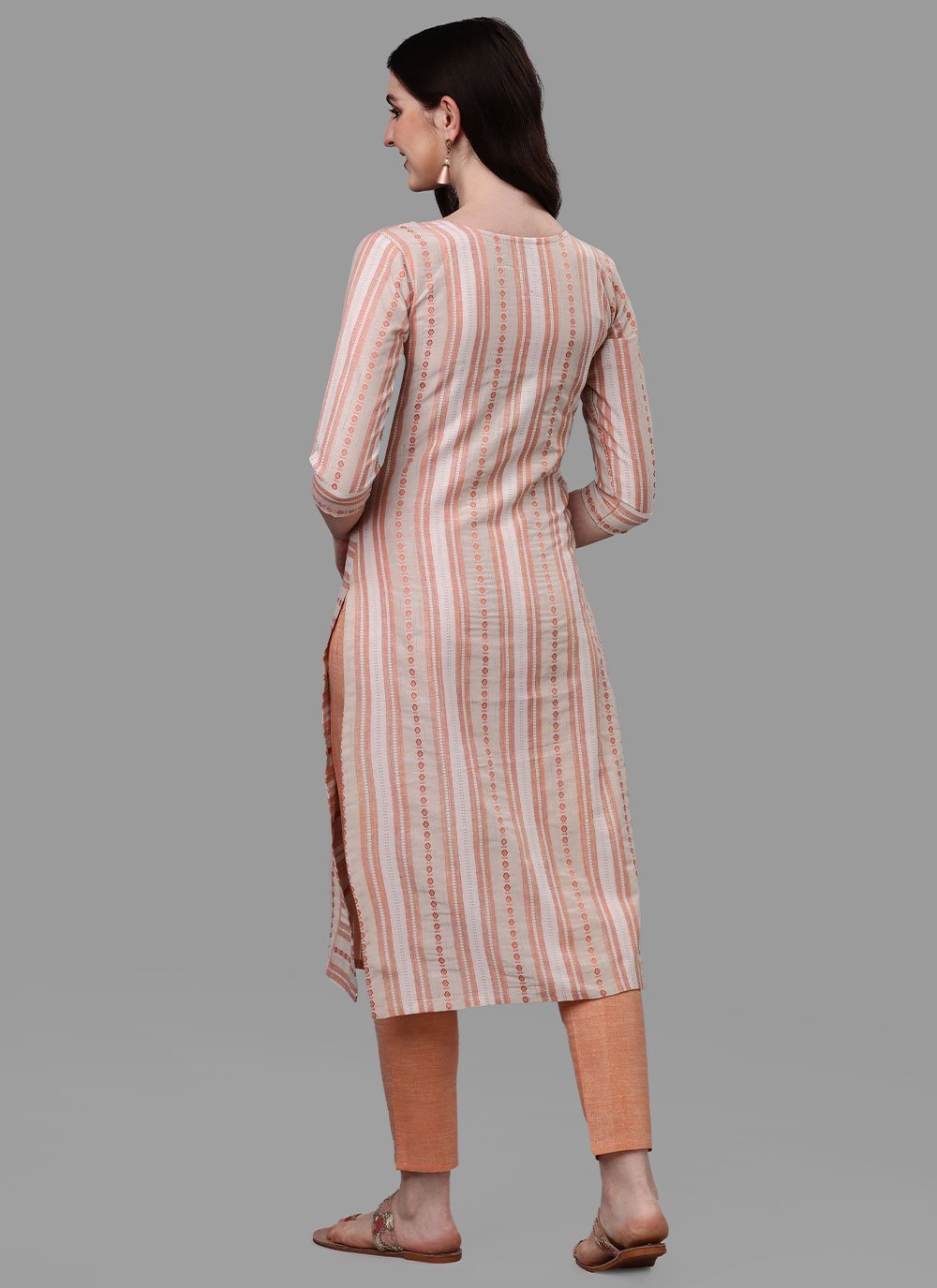 Party Wear Kurti Cotton Orange Weaving Kurtis