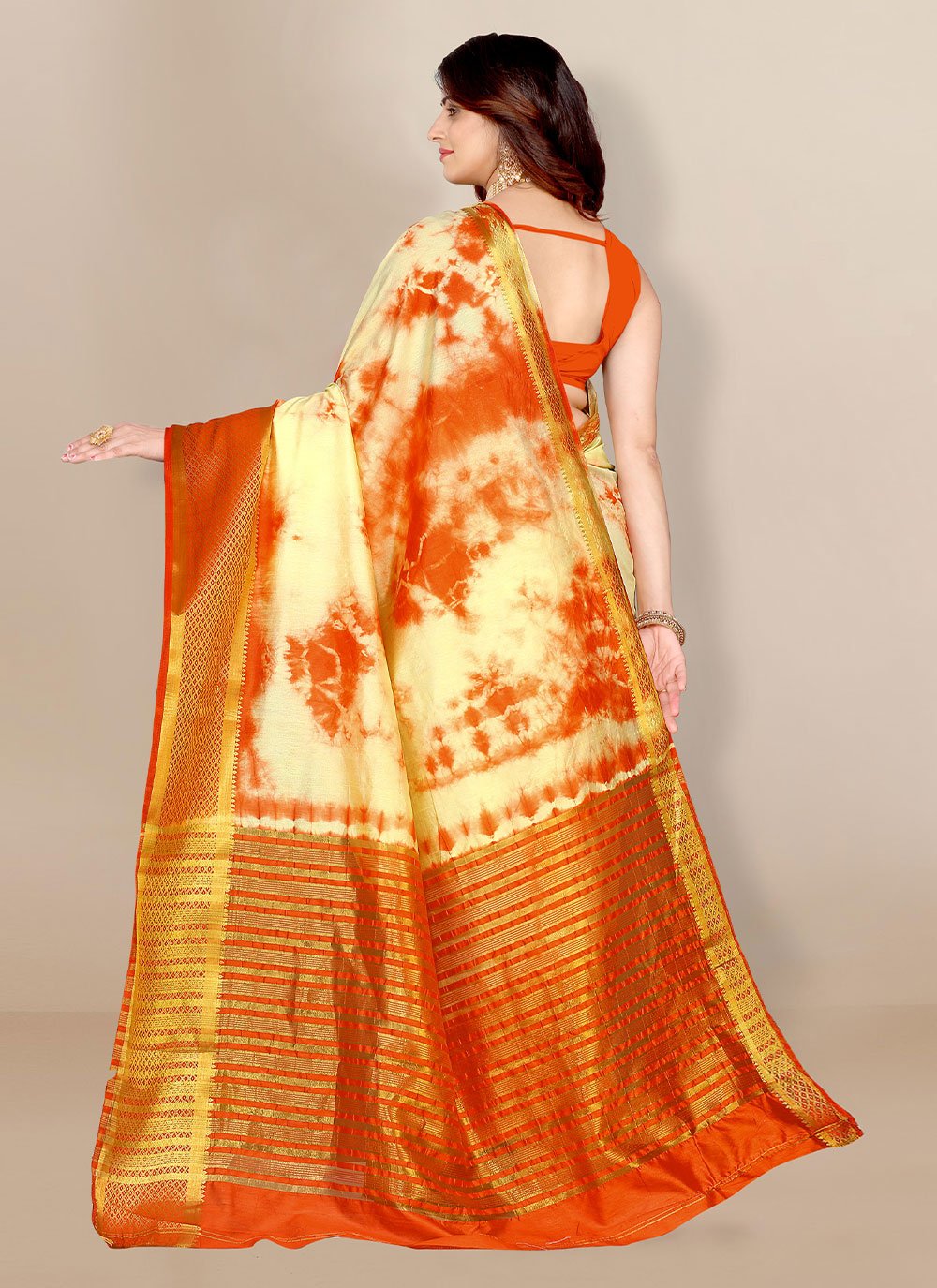 Contemporary Silk Orange Patch Border Saree