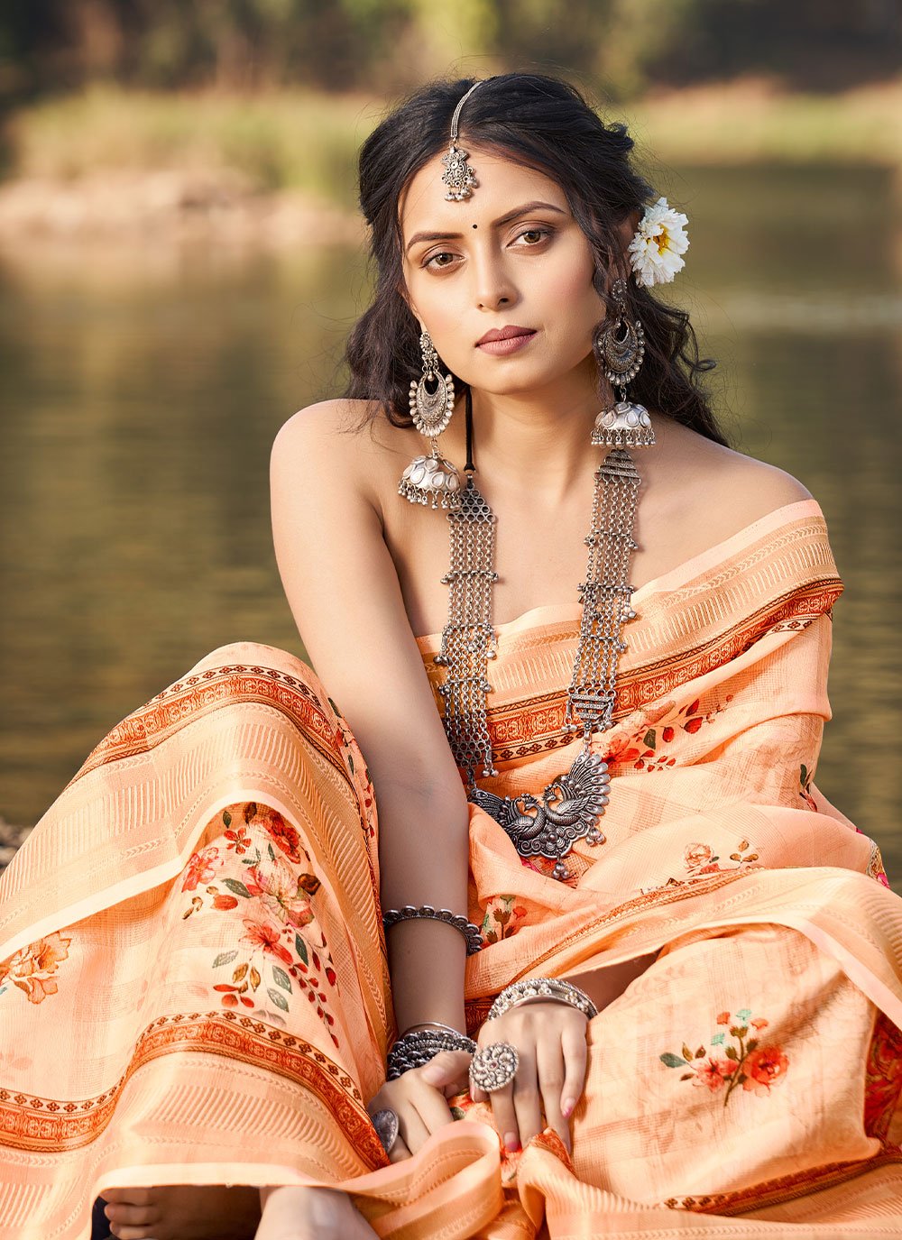 Classic Cotton Jacquard Orange Patch Border Saree