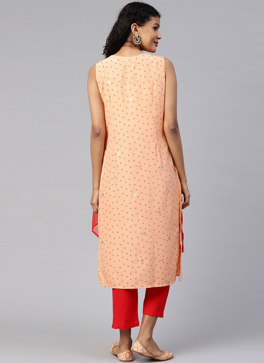 Designer Kurti Crepe Silk Orange Foil Print Kurtis