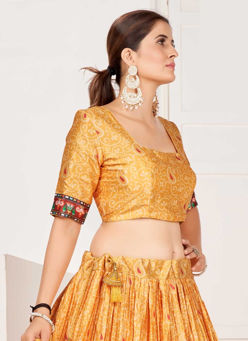 Lehenga Choli Satin Orange Digital Print Lehenga Choli