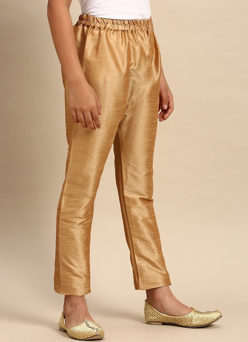 Kurta Pyjama Dupion Silk Orange Embroidered Kids