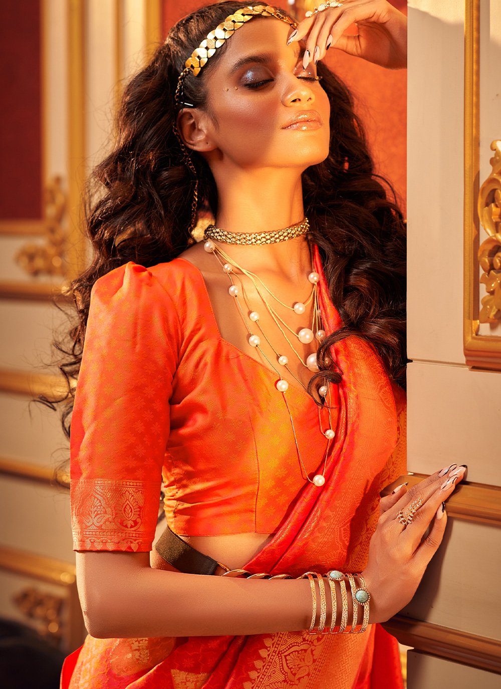 Trendy Saree Handloom Silk Orange Weaving Saree