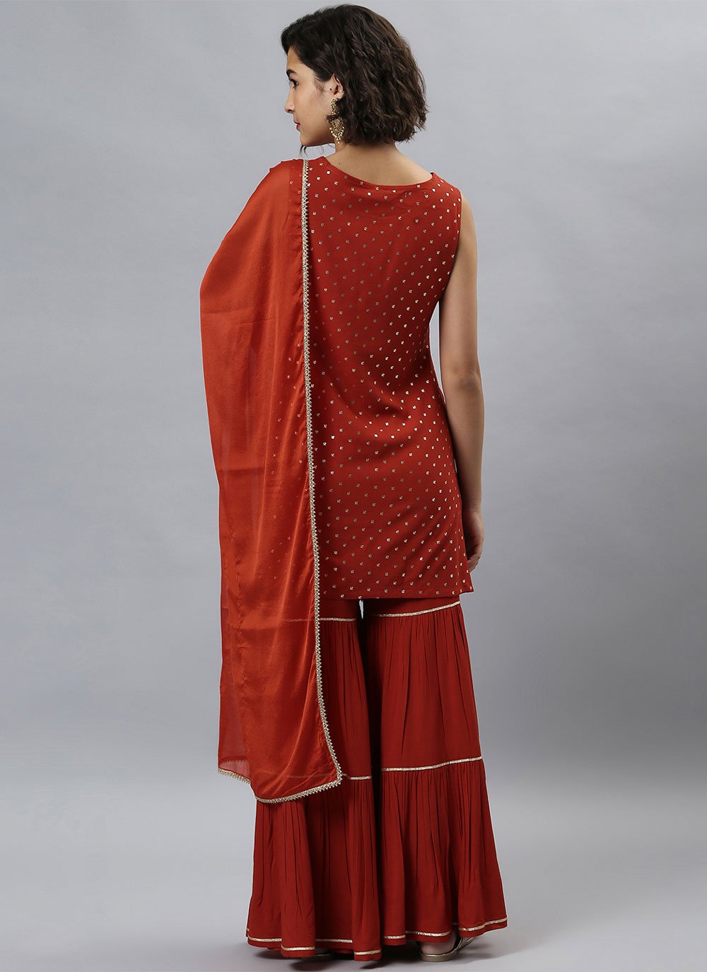 Salwar Suit Rayon Orange Foil Print Salwar Kameez