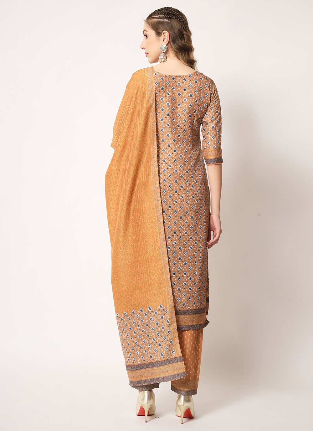 Salwar Suit Muslin Orange Embroidered Salwar Kameez