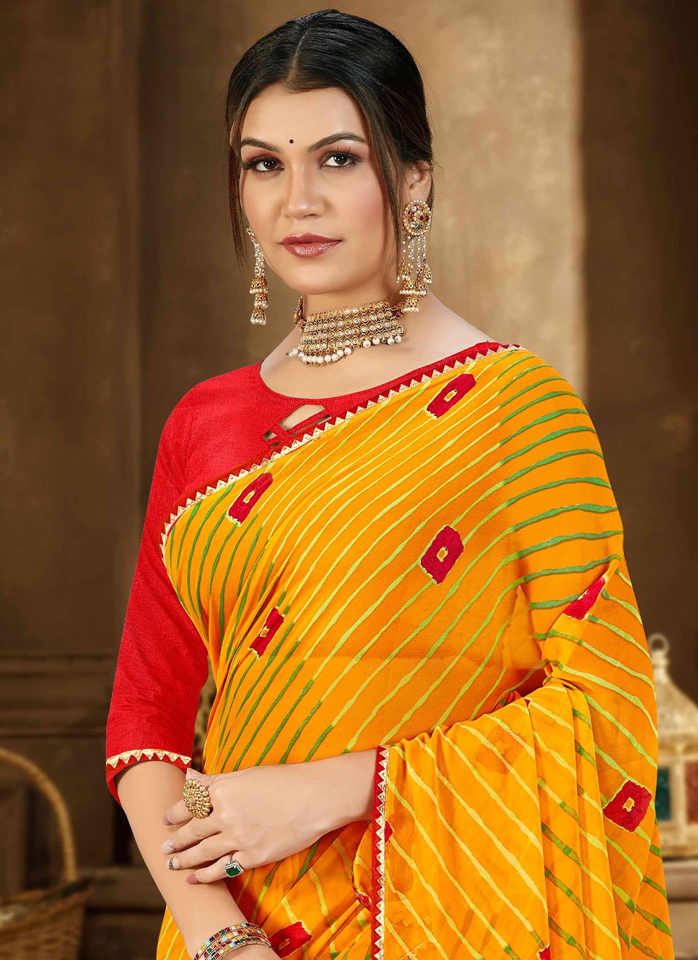 Contemporary Georgette Orange Print Saree