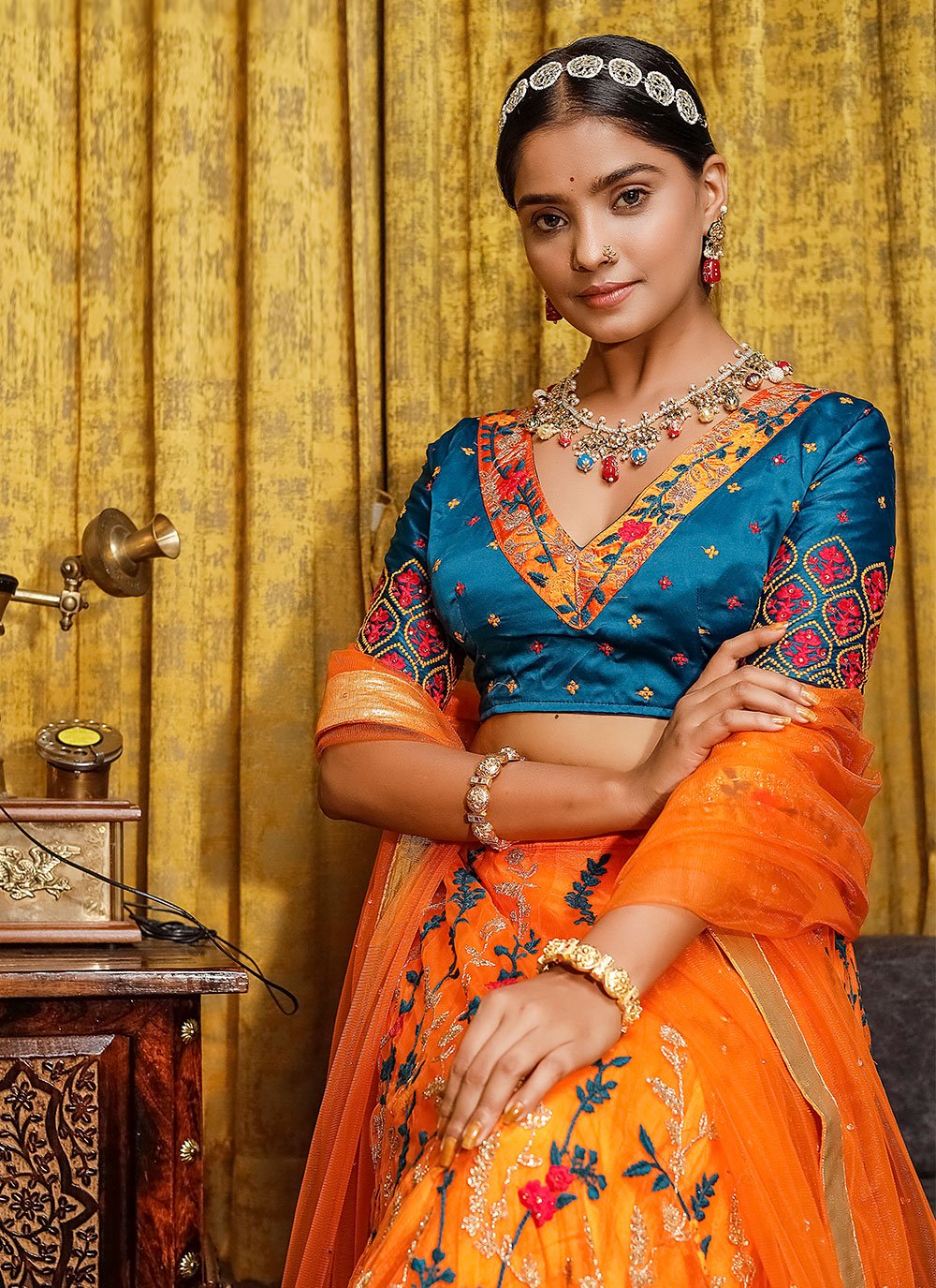 Lehenga Choli Net Orange Diamond Lehenga Choli