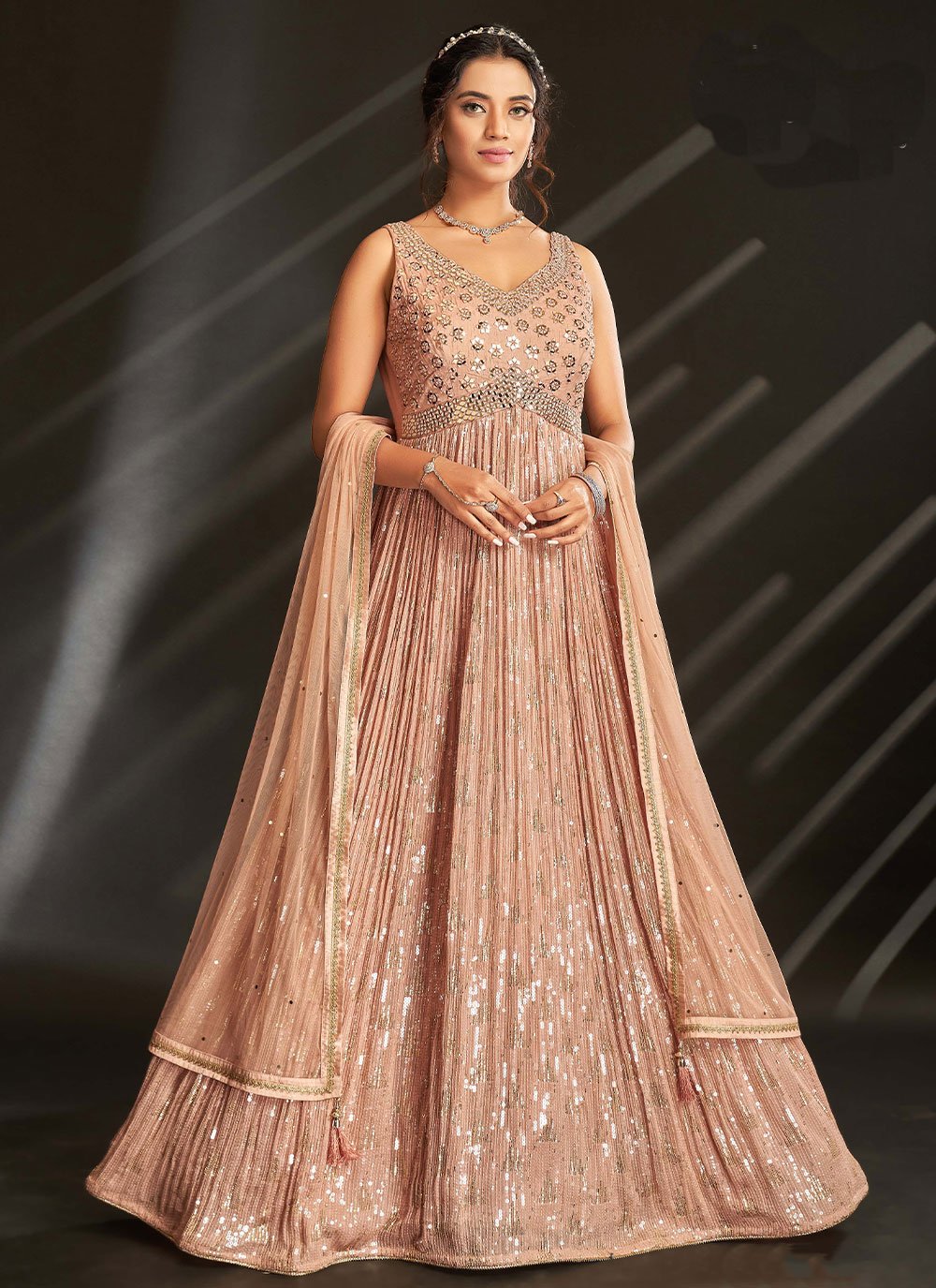 Salwar Suit Georgette Orange Sequins Salwar Kameez